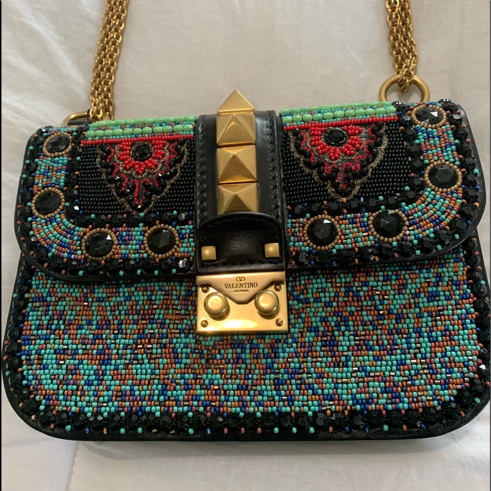 Valentino Glam Beaded Small Lock Bag
